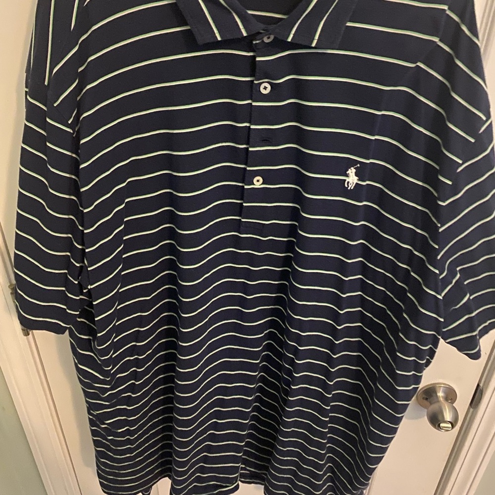 Ralph Lauren Blue and White Striped Polo Shirt